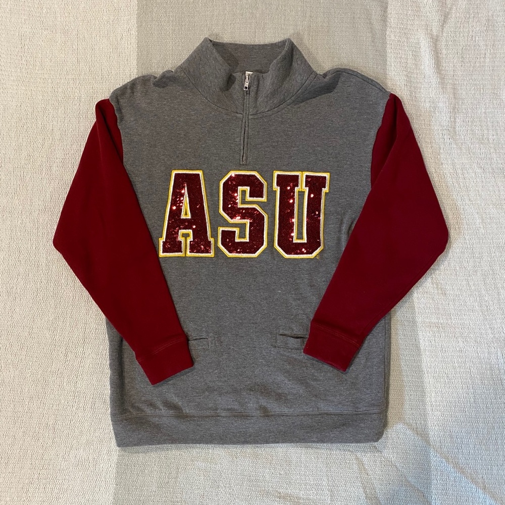 PINK Victoria's Secret Gray and Maroon ASU Quarter-Zip Sweatshirt